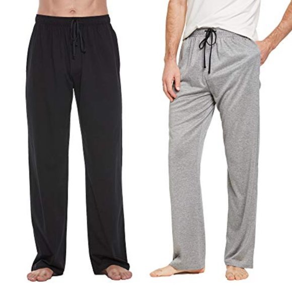 CYZ Comfortable Jersey Cotton Knit Lounge Sleep Pants - Black Grey - 2 pack - Picture 8 of 8